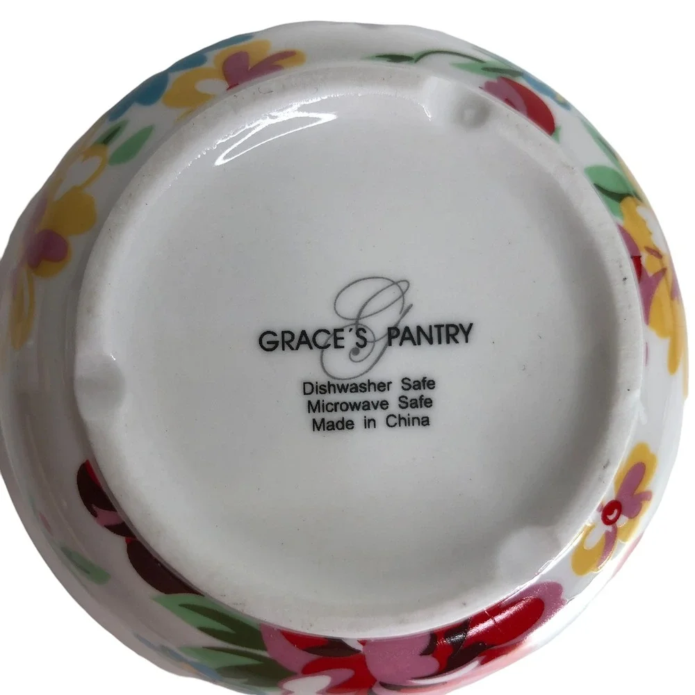Grace's Pantry Set 3 Nesting Bowls White Floral Spring Flowers‎ Pink Blue